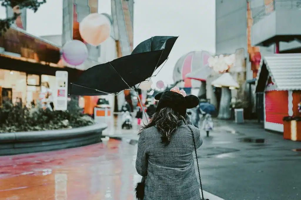 Umbrella inverted by strong wind